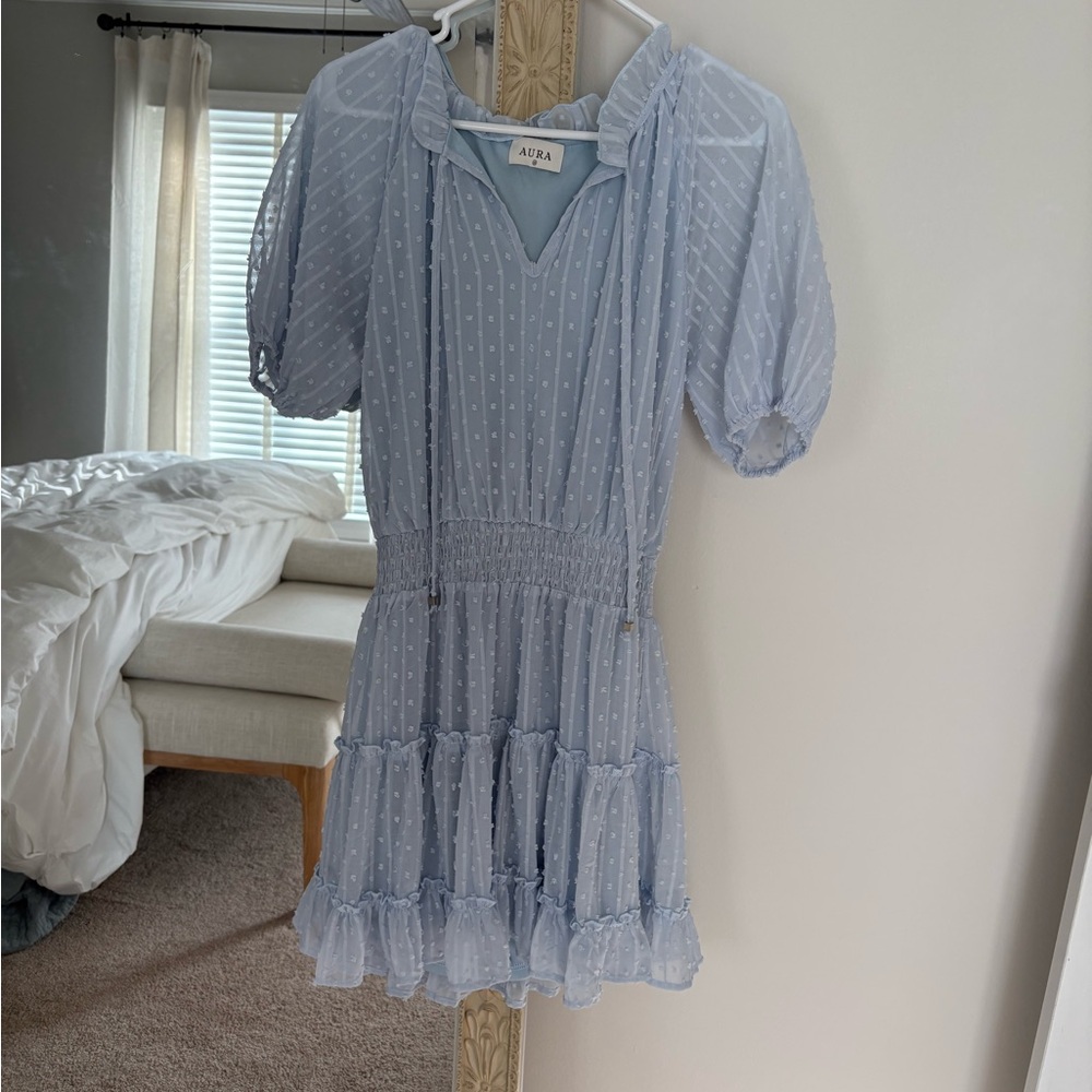 Aura Light Blue Mini Dress with Polka Dots